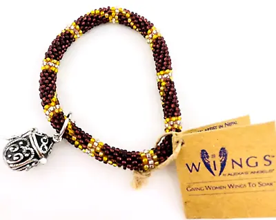 Alexa's Angels Beaded Prayer Box Knitted Tube Bracelet Nepal Yellow Brown • $16.02