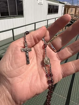 Vintage - 925 Sterling Silver & Purple Amethyst Crystal Rosary - Roman Catholic  • $53