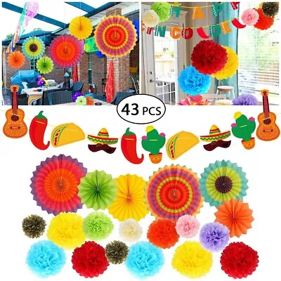 Cinco De Mayo Fiesta Party Supplies 43Pcs Mexican Party Decor Paper Fans Banner • $9.86