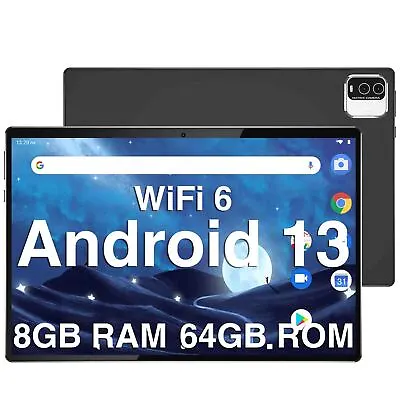 10.1  Tablet Android 13 Tablet Pad 8GB 64GB Quad-Core Dual Camera HD WiFi 6 BT • $118.96