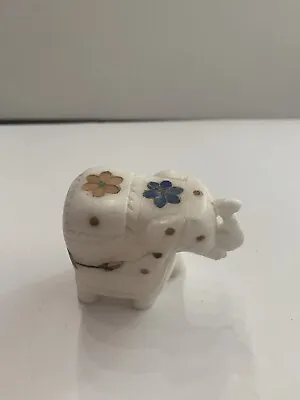 Marble Elephant With Stone Inlay Hand Carved India Pure White • $29