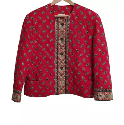 Vera Bradley Vintage Quilted Jacket Large Red Paisley Cottagecore Prairie Boho • $19.99