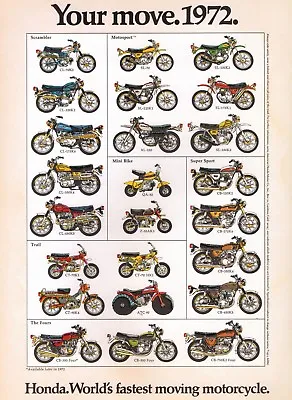 1972 Honda Motorcycle Lineup Sales Ad/ Brochure Vintage • $12.55