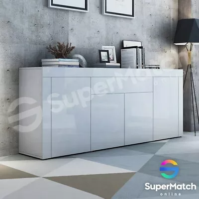 High Gloss Buffet Sideboard Cabinet Modern Cupboard Table 4 Doors 1 Drawer White • $349.59