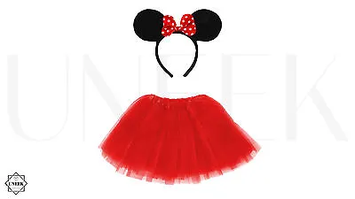 Kids Minnie Mouse Ears Headband + Tutu - Fancy Dress Halloween Accessory Costume • £10.48