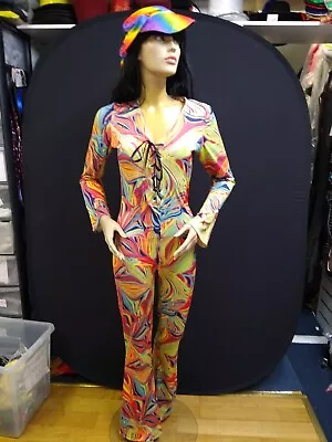 Multi Coloured 70s Style Flared Catsuit • £70