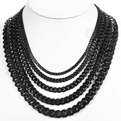 Men's Black Stainless Steel Cuban Necklace Curb Chain 3/5/7/9/11mm Wide Jewelry • $13.99