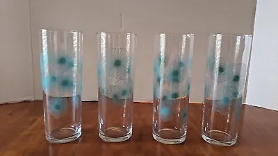 Vintage Aqua Turqoise Starburst Motif Tom Collins 6.5  Glass IKEA Set Of 4 EUC • $28