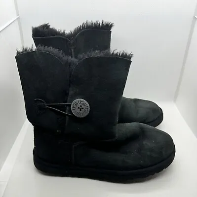 UGG Bailey Button Women’s Size 8 Black Sheepskin Shearling Winter Boots 5803 • $25
