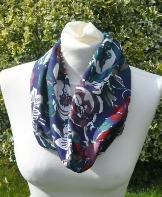 Long Snood  In Liberty Collier Campbell 'Passiflora' Navy Maroon Green Ivory • £19.99