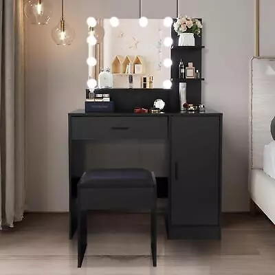 Wood Vanity Set Makeup Table With Lighted Mirror Drawer Dressing Dresser Desk • $154.99