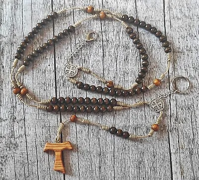 Franciscan Rosary Crown Wooden  With St. Francis Of Assisi Tau Cross BELT HABIT • $32.99