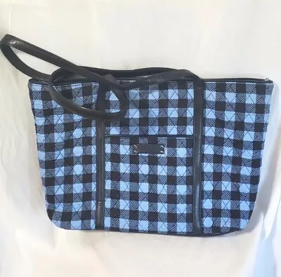 Vera Bradley Alpine Laptop Tote Bag Trimmed  Check Black Blue New Without Tags • $40