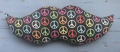 Handmade Whimsical Colorful Mustache Shaped  “Peace Sign” Pillow - 18.5” Long • $24