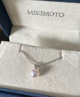 Mikimoto 18K White Gold 6.5mm Akoya Pearl Pendant 18” Necklace With Both Boxes • $379