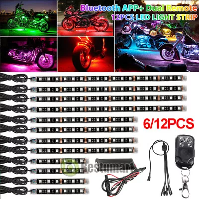 6/12Pcs Waterproof Motorcycle RGB LED Under Glow Lights Strip Neon Kit + Remote • $36.99