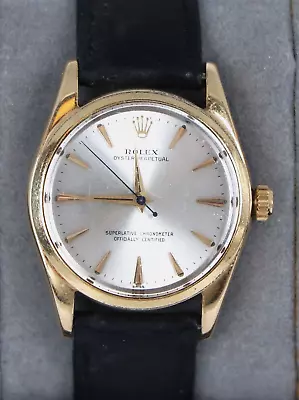 Vintage Rolex Oyster Perpetual 18k Yellow Gold 34mm Silver Dial Wrist Watch 1014 • $3950