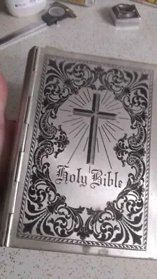 Beaitiful Rare Vintage Silver Metal Catholic Church Holy Cover King James Bible • $275