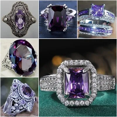 $2.72 • Buy 925 Silver Cubic Zirconia Rings Women Wedding Jewelry Rings Size 6-10