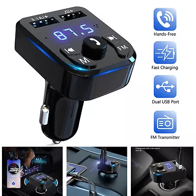 Car Wireless Bluetooth 5.0 FM Transmitter Adapter 2USB PD Charger AUX Hands-Free • £8.54