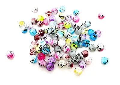 200 Mixed Drawbench Glass Beads - 4mm - Round - Mix Colours Black Swirls -P00994 • £3.49