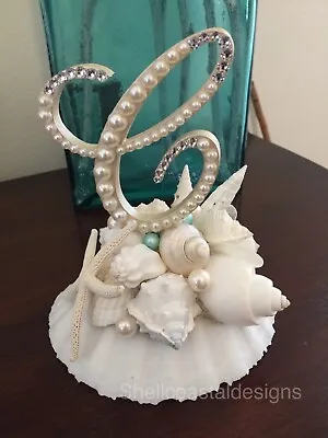 Beach Destination Wedding Cake Topper Genuine Shells Hand Designed Letter C • $100