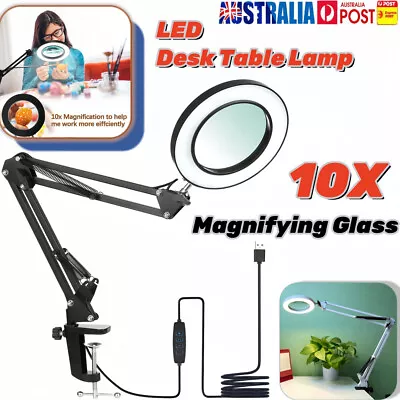 10X Magnifying Glass Desk Light Magnifier LED Lamp Reading Lamp With Base&Clamp • $30.89