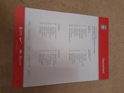 £0.99 • Buy Liverpool V Tottenham Hotspur - 2022/23 - Teamsheet