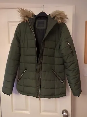 Matalan * Khaki  * Puffy Fur Collar Hooded Coat * Size 8 * Winter * Used * • £5