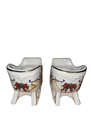 Mikasa KT410 Fine Porcelain Holly Sleigh Candle Holders • $11