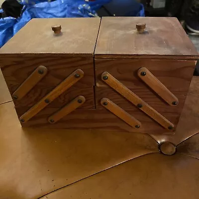 Vintage Wooden Accordion Fold Out Sewing Box 9 1/2 X 5 1/2 O • $39.99