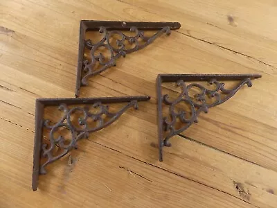 3 Antique Style Shelf Brace Wall Bracket Cast Iron Brackets Vine Garden Shed • $19.99