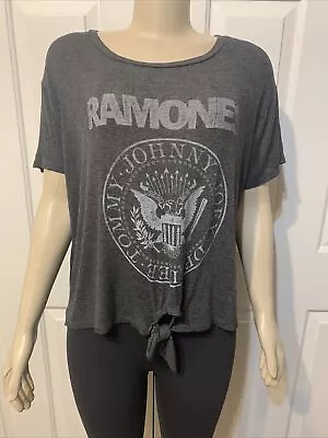 Daydreamer L Ramones Graphic Tee Tie Front Top Grey • £47.51