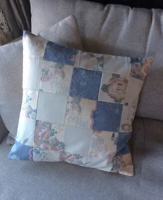Handmade Patchwork Misty Blue And Cream Cushion Cover C231 • £9