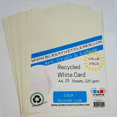 Recycled A4 White Card 220gsm Recycled White Card Stock Choose Quantity • £4.29