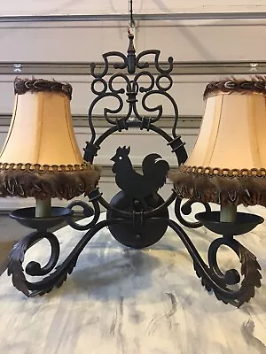 Metal Rooster Wall Decor With Silk And Feathered Shades Lamp • $129