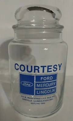 Vintage FORD LINCOLN MERCURY ADVERTISING Clear Glass Lidded Apothecary Candy Jar • $18