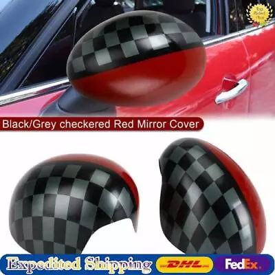 Black/Grey Checkered Red Mirror Cover For MINI Cooper Hardtop F55 F56 • $59.61