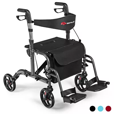 $179.49 • Buy Folding Medical Rollator Walker Aluminum Transport Chair Adjustable Handle Black