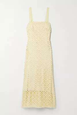 Miguelina  Blake  Mellow Yellow Crochet Cotton Maxi Dress Size M Retail $425 • $248