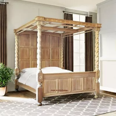 £3499 • Buy 6' Natural TEAK WOOD English Elizabethan Panelled Tudor  Four Poster Canopy Bed 