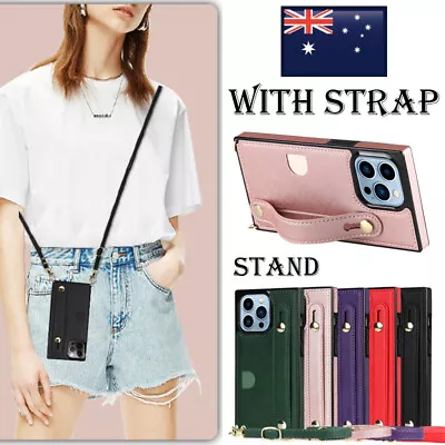 $14.79 • Buy For IPhone 13 12 11 Pro Max Mini XS Case PU Leather Cover Stand With Strap