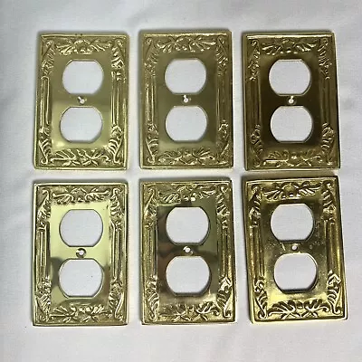 VTG Solid Brass Outlet Cover Plate Duplex Lot Of 6 Victorian Style Scroll India • $23.99