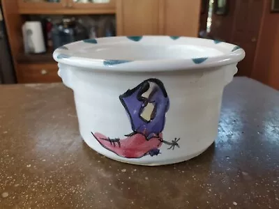 Cowboy Pottery Cereal Bowl Boot Spurs Studio Pottery Red Purple Blue White • $25