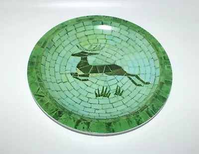 VTG Waverly Products Stag Deer Mosaic Platter Green Holiday Melamine 13  • $12.99