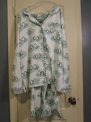 Munki Munki Penguin Flannel Pajamas Set Women's Size XXL Green 2 Piece • $22.95