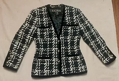 Vintage Escada By Margaretha Ley 90s Womens Black White Tweed Wool Jacket Sz 38 • $89