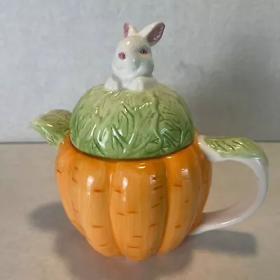 Ceramic Tea Pot With Bunny Rabbit & Carrots Asia Master Group Easter Spring • $15