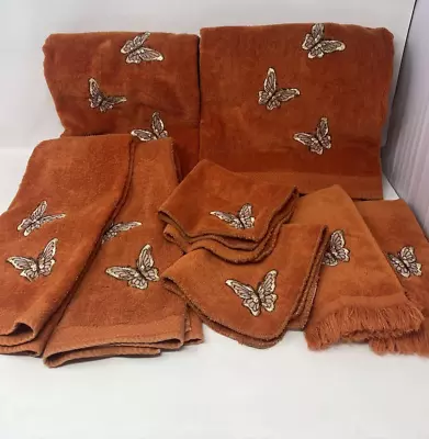 8 Pc Vintage Martex Butterfly Bath Hand Towel Washcloth Orange 70s Prop • $51.34