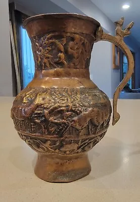 MIDDLE-EASTERN Antique Tinned Copper Pitcher Animal Designs. • $16.95